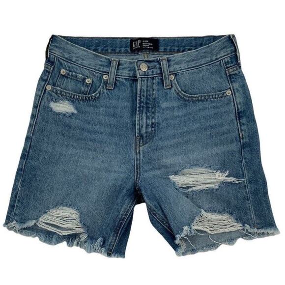 GAP Boyfriend Shorts Womens 0/25R Distressed Cutoff Hem Button Zip Pockets Denim - Picture 1 of 8